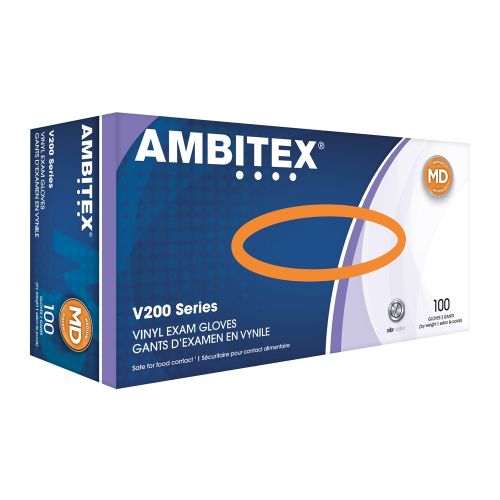 Ambitex® Vinyl Gloves, Powder Free, Medium, 10 Boxes per Case